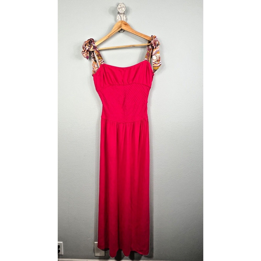 Free People Hot Hibiscus Santorini Maxi Dress Strapped Linen Blend Size 10 - Picture 9 of 16